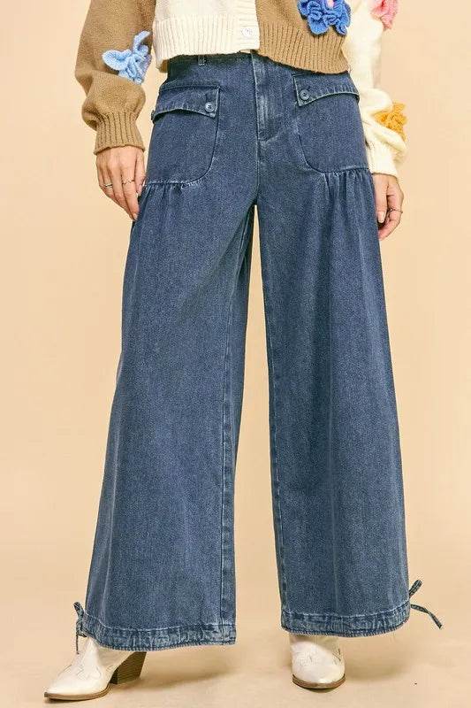Davi & Dani Drawstring Hem Wide Leg Mid Rise Jeans Trendsi 9ce52ba6-df9f-4b52-8ef3-da76031c8101-Max