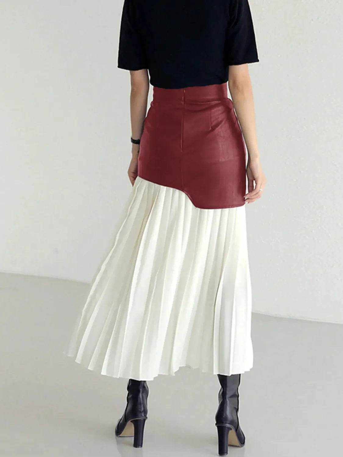Patchwork Contrast Pleated Skirt Trendsi 9ceaf575-6a4a-43d0-ab75-6299c8139698-Max-Origin