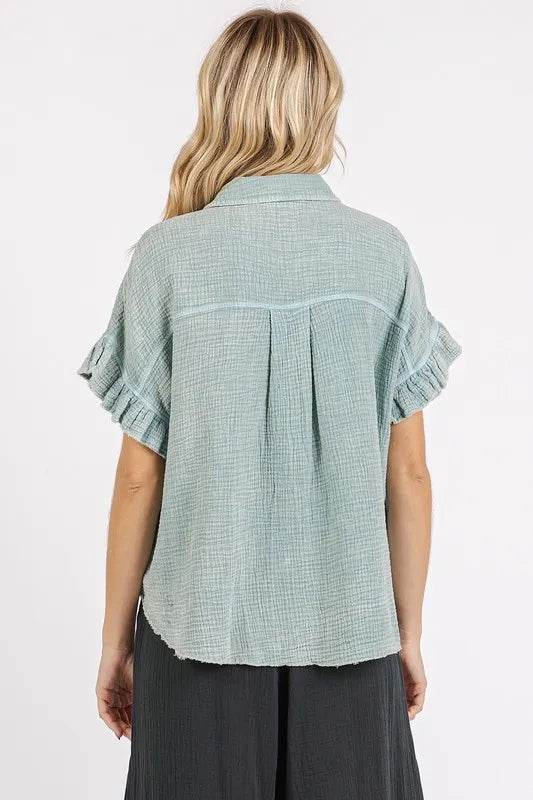 Mittoshop Mineral Washed Button Down Flounce Sleeve Shirt Trendsi 9cec1efa-9665-425c-a0e8-4f3db859c2a5-Max