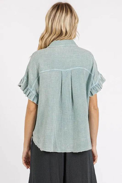Mittoshop Mineral Washed Button Down Flounce Sleeve Shirt Trendsi 9cec1efa-9665-425c-a0e8-4f3db859c2a5-Max