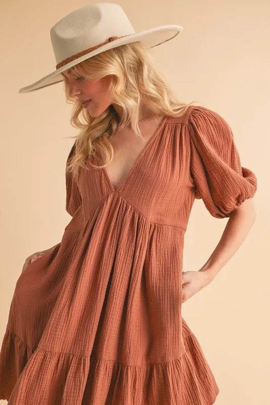 Aemi+Co Tied Back Ruffled Short Sleeve Mini Dress Trendsi 9d1280a565214fcfa5af3e176199f17a-Max-Origin