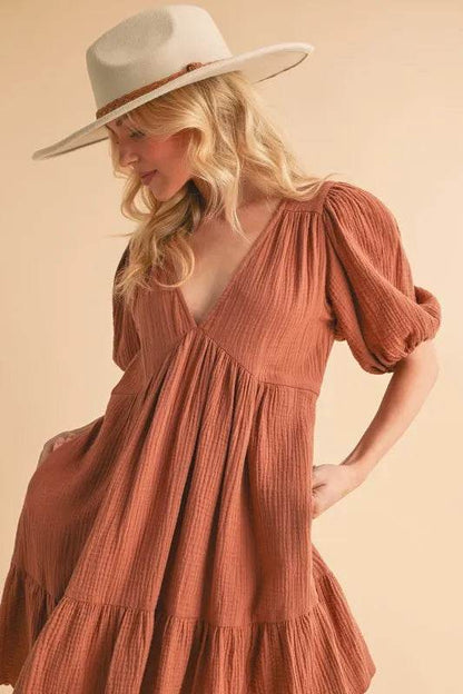Aemi+Co Tied Back Ruffled Short Sleeve Mini Dress Trendsi 9d1280a565214fcfa5af3e176199f17a-Max-Origin