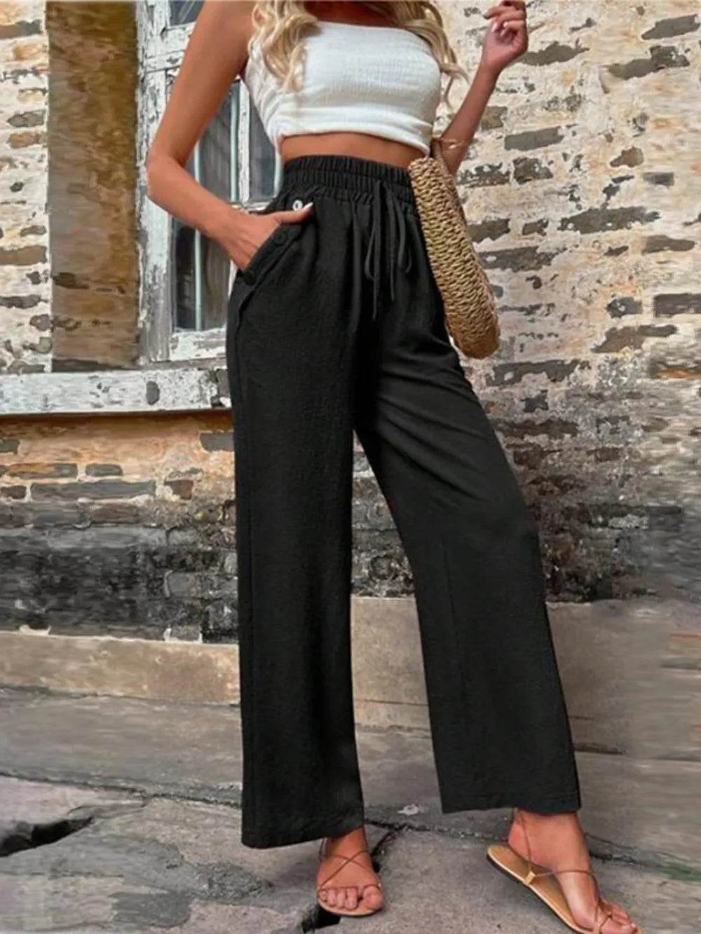Tied High Waist Wide Leg Pants with Pockets Trendsi 9d205a88-ab50-4136-91af-39bc1c7f85ff-Max