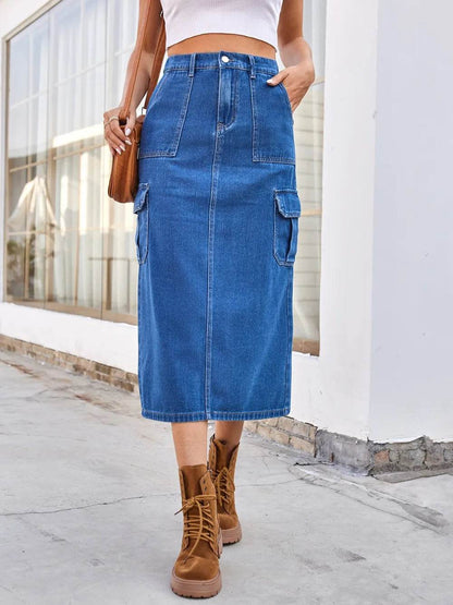 Slit Midi Denim Skirt with Pockets Medium Trendsi 9d393592-2ed5-4029-9979-f3fc0364fddc-Max