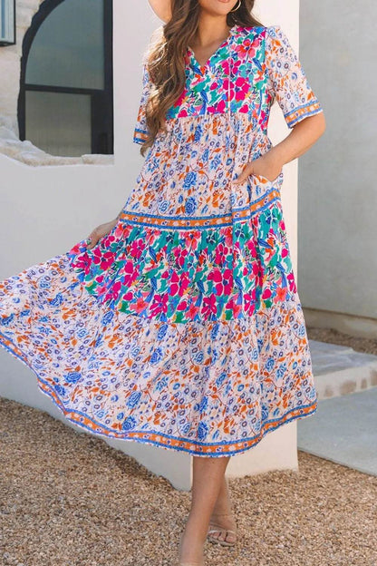 Mixed Floral Print Tie Neck Short Sleeve Dress Trendsi 9daa4237-59f3-40d9-97cf-b361a455bb06-Max