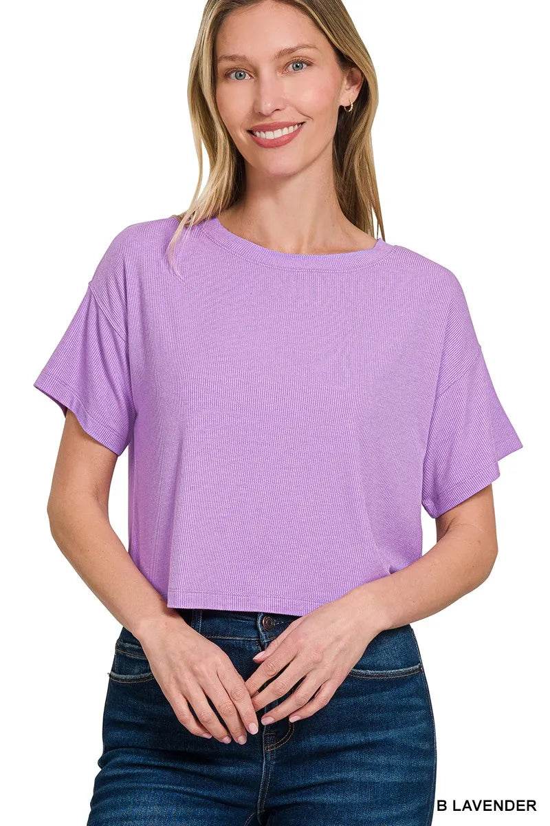 Zenana Ribbed Round-Neck Crop T-Shirt B LAVENDER Trendsi 9dc4036743844d30b8d83527c60e87fc-Max-Origin
