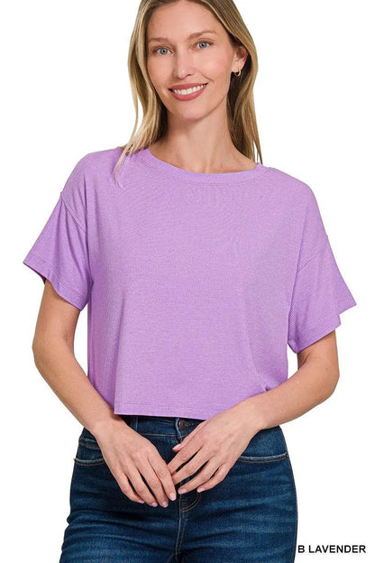 Zenana Ribbed Round-Neck Crop T-Shirt B LAVENDER Trendsi 9dc4036743844d30b8d83527c60e87fc-Max-Origin