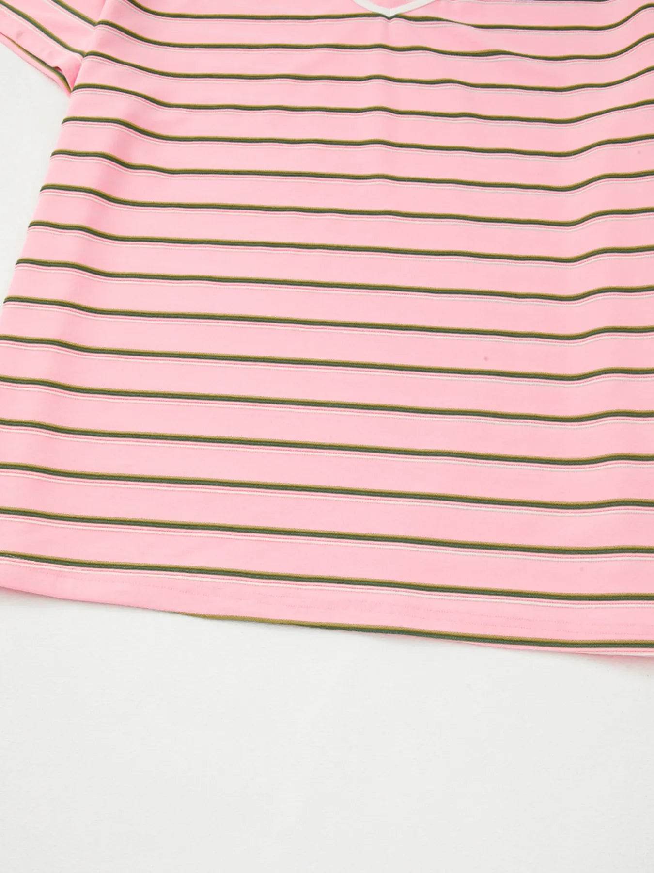 Striped Casual V-Neck T-Shirt Trendsi 9de393b6eacb4baaa64608c8576fc156-Max-Origin