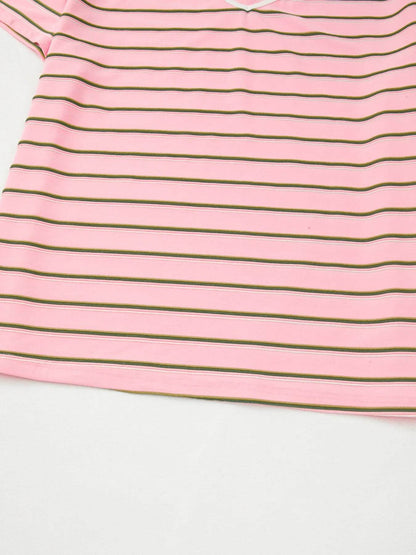 Striped Casual V-Neck T-Shirt Trendsi 9de393b6eacb4baaa64608c8576fc156-Max-Origin