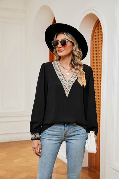 Contrast Puff Sleeve Blouse Trendsi 9de89319f2394d28bc556d784ce5bbb7-Max
