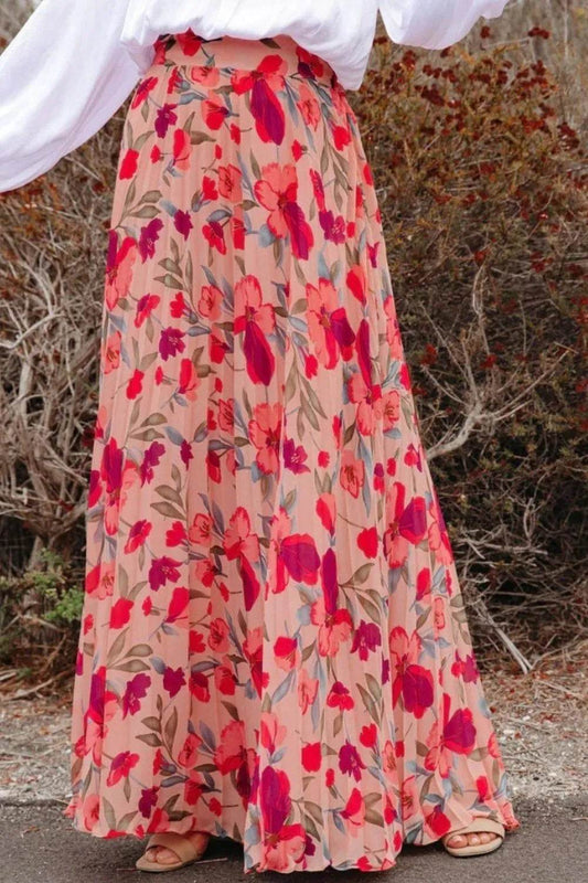 Printed Elastic Waist Pleated Maxi Skirt Hot Pink Trendsi 9dea0601-9160-426f-bf3d-7db3e95eb8bc-Max