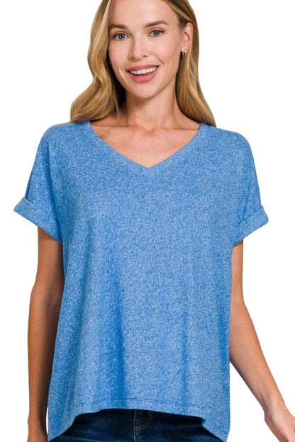 Zenana Soft Melange Hacci V-neck Tee OCEAN BLUE Trendsi 9e02f128-04bd-4f32-a62d-a01f50344077-Max-Origin