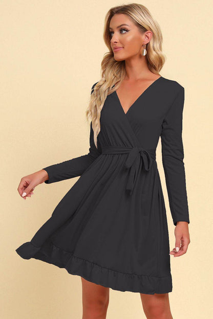 Long Sleeve Tie Waist Ruffle Hem Dress Black Trendsi 9e0ade74ebb04d2ebb445502510f2b84-Max