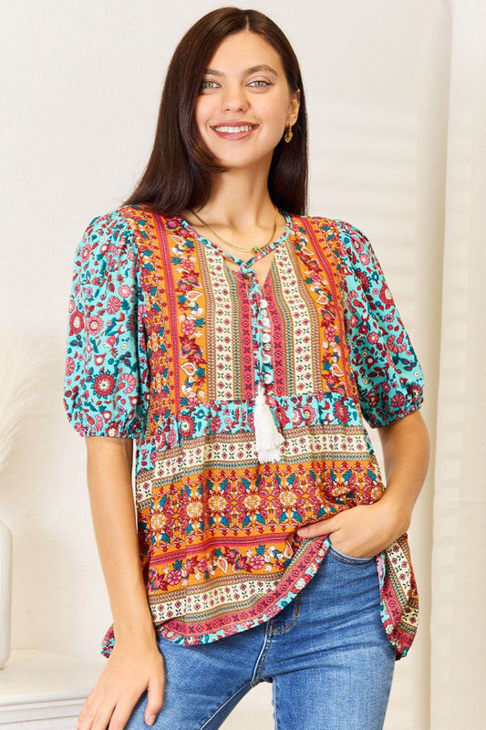 Devine Bohemian Tassel Tie Puff Sleeve Babydoll Blouse Light Blue Trendsi 9e14d7fea1494a80b507b4fdef76dee4-Max