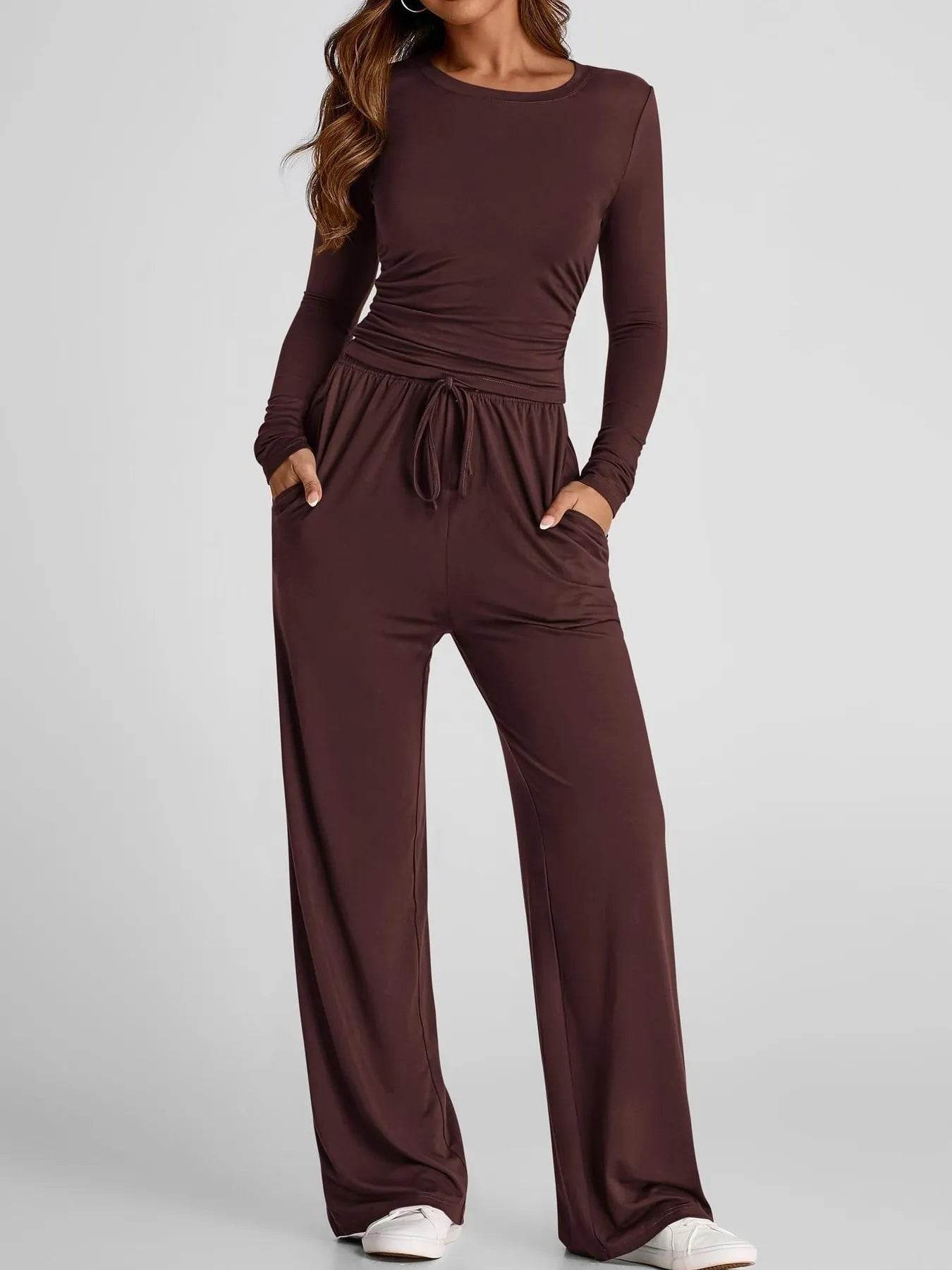 Round Neck Long Sleeve Top and Pants Set Brown Trendsi 9e2b92413adb4abbabc52059c34cbd90-Max-Origin