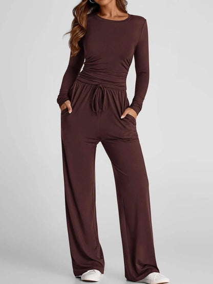 Round Neck Long Sleeve Top and Pants Set Brown Trendsi 9e2b92413adb4abbabc52059c34cbd90-Max-Origin