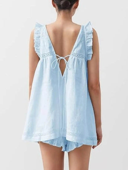 Ruffled V-Neck Top and Shorts Set Trendsi 9e2bc820-5702-4006-ac62-d9e54beb0cb7-Max-Origin
