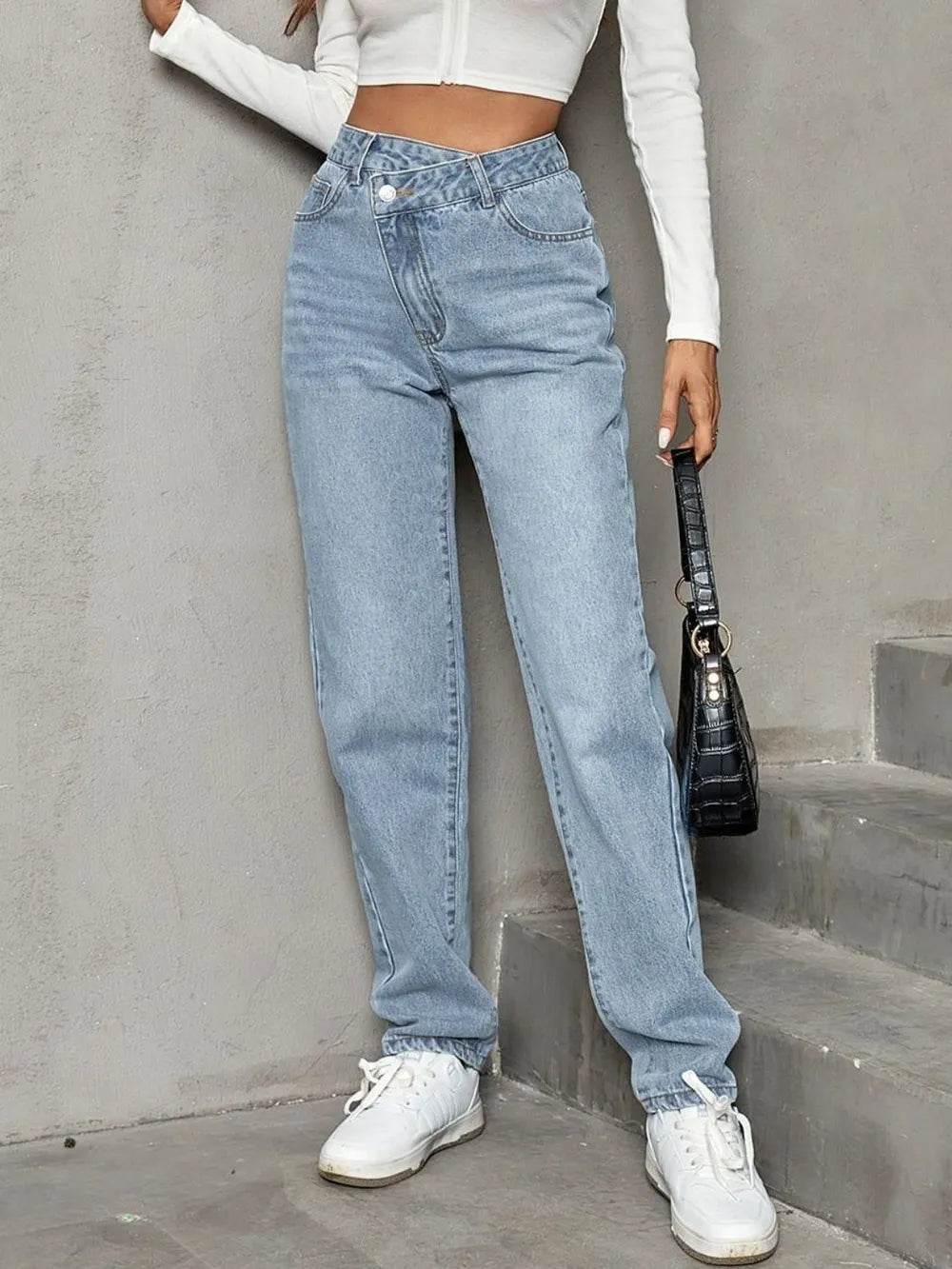 Asymmetrical Waist Straight Leg Jeans Trendsi 9e598e32-c55e-4c1c-b7ba-cd5728e513ae-Max