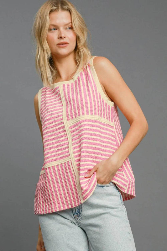 Umgee Round Neck Texture Striped Tank Pink Trendsi 9e7a42ff-c7fd-4134-bb71-72f434322d88-Max