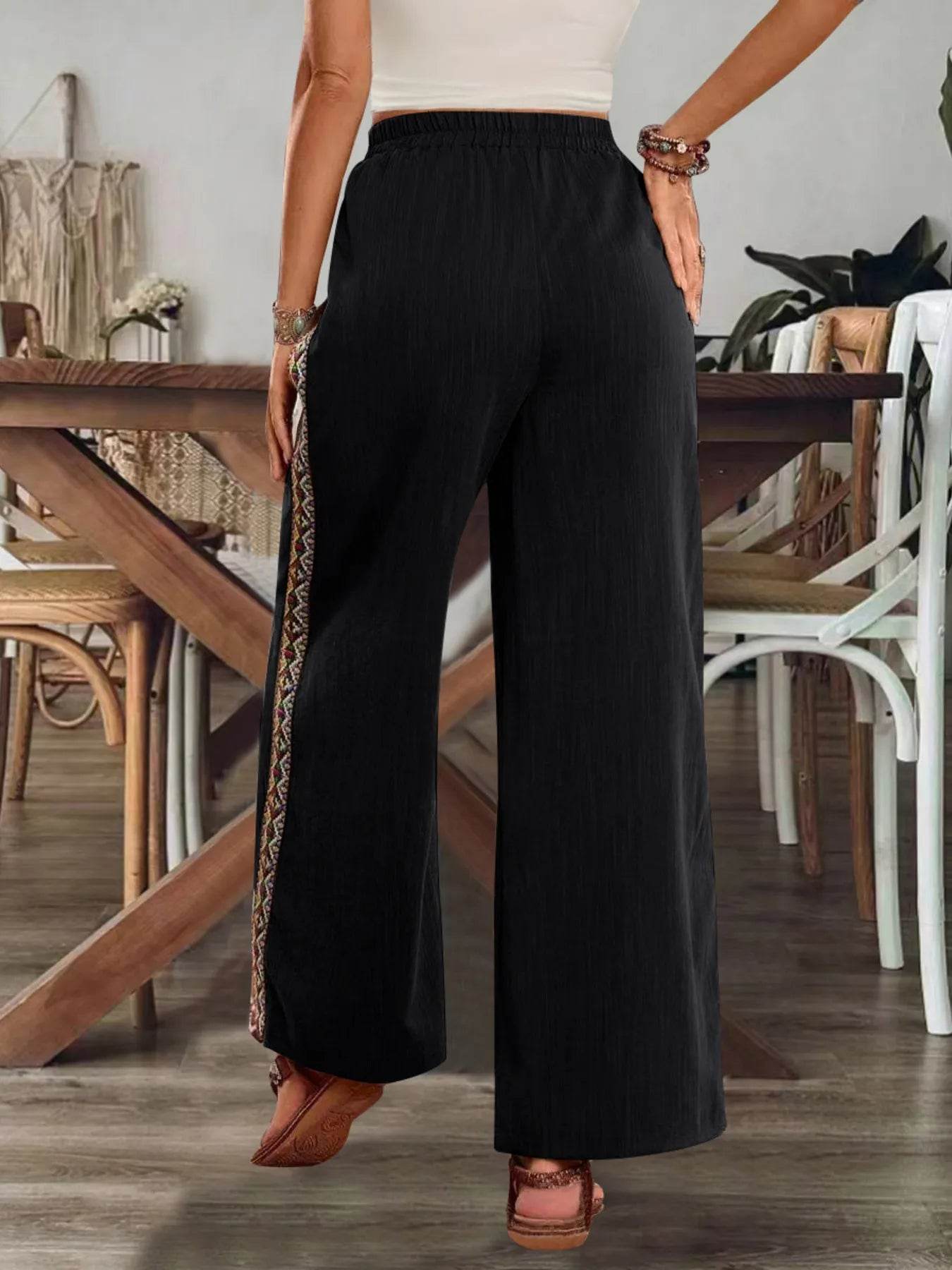 Bohemian Wide Leg Embroidered Side Stripe Pants Trendsi 9eaad9910b2b43fe81e7cefc678b00ad-Max-Origin