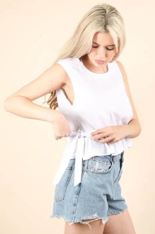 VERY J Side Tie Detail Ruffled Sleeveless Top Trendsi 9eae8ac0429f433e9169858627f15701-Max-Origin