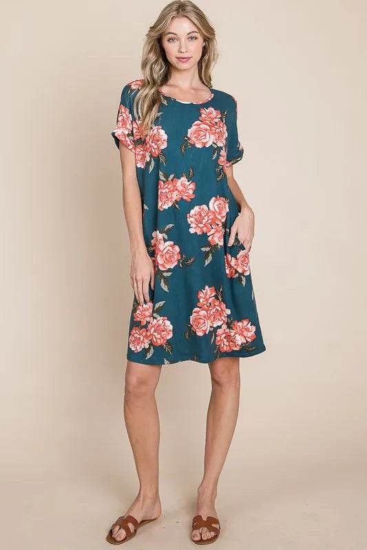 BOMBOM Floral Round Neck Short Tee Dress with Pockets Trendsi 9ef2eaaf-4193-4377-9e3c-f0c172f7ac06-Max-Origin