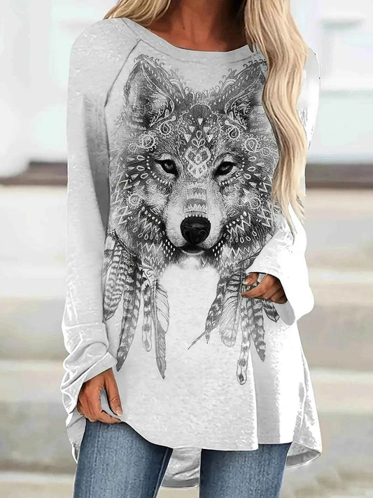 Bohemian Wolf Print Long Sleeve T-Shirt Light Gray Trendsi 9f18e6138c924960bcda529ad392cd2c-Max-Origin
