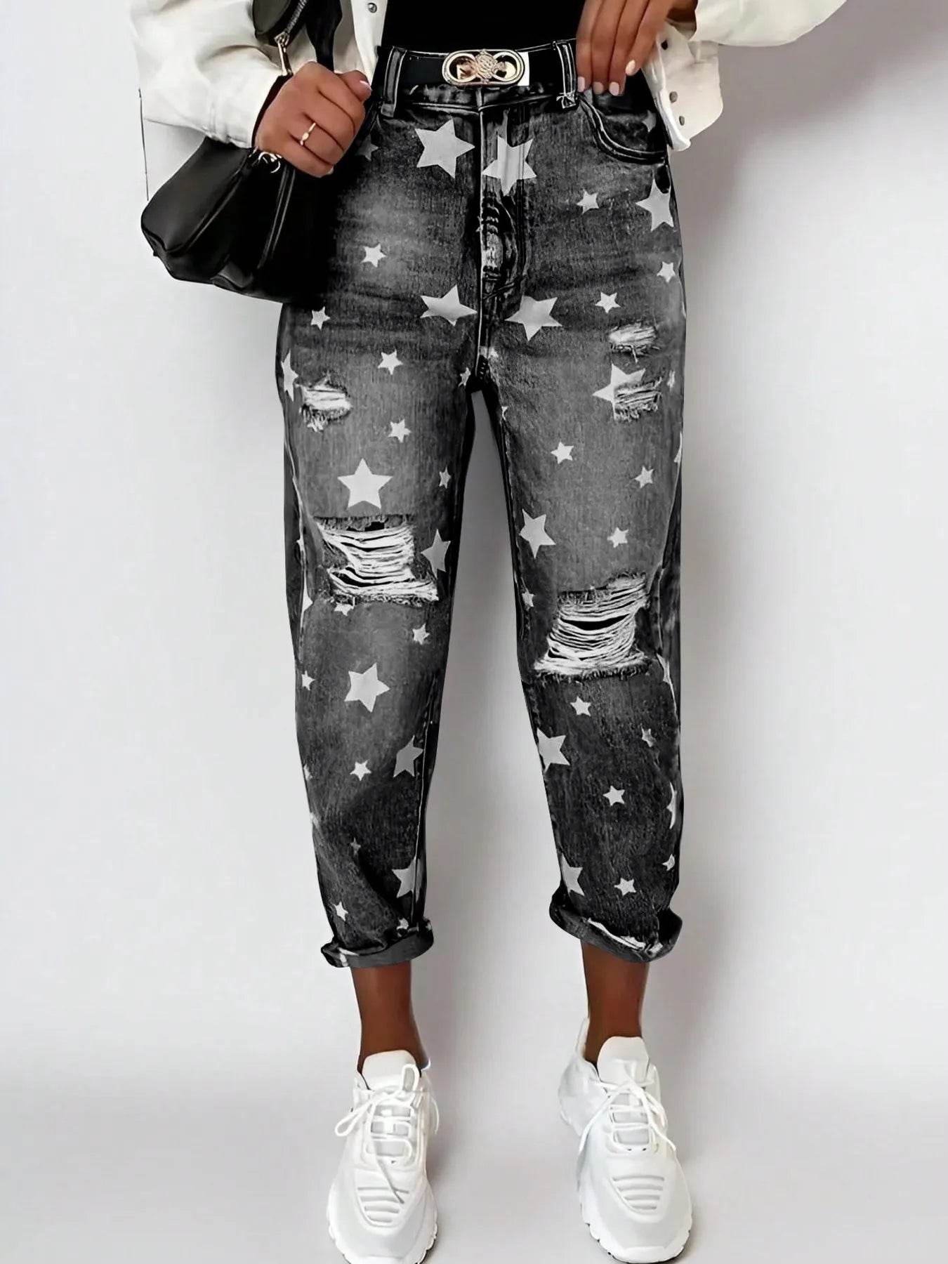 Star Print Distressed High Waist Boyfriend Jeans Dark Gray Trendsi 9f25f4708f7d453ea9a685e07c829149-Max-Origin