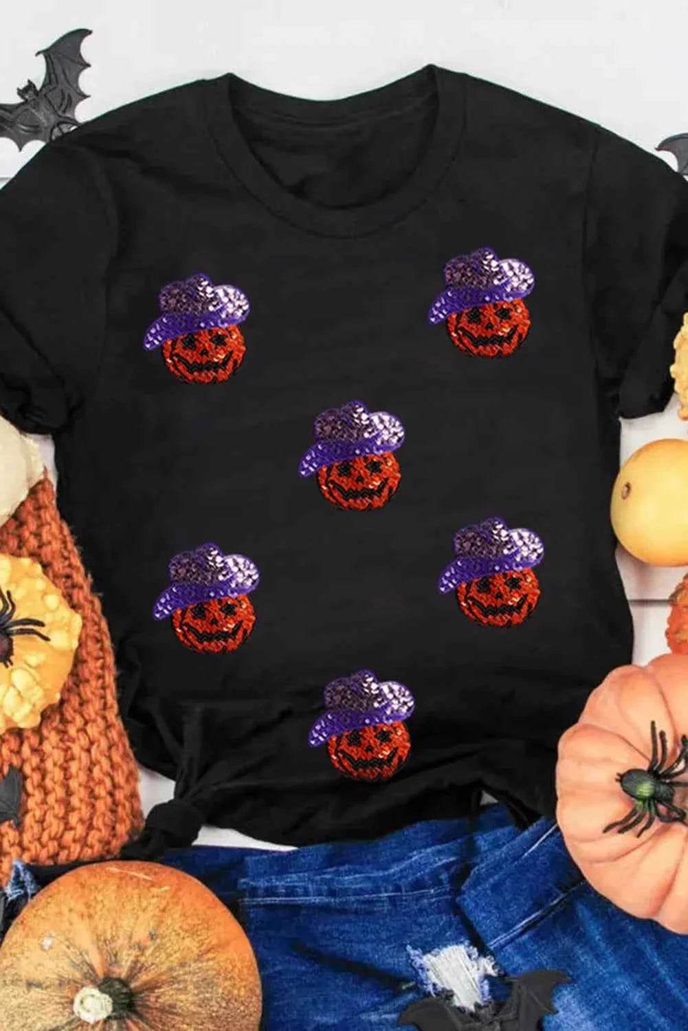 Sequin Pumpkin Round Neck Short Sleeve T-Shirt Trendsi 9f2a7bae-021b-490c-b9ab-d27d1efaeed8-Max