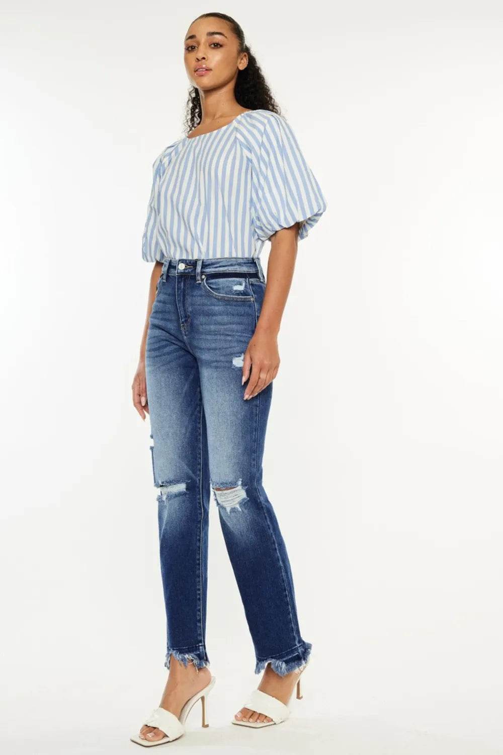Kancan High Rise Distressed Slim Straight Jeans Trendsi 9f2f4572-a7f8-424e-b517-dfef0de78c32-Max