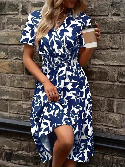 Printed Smocked Surplice Short Sleeve Dress Trendsi 9f46fde2-9b05-4d7c-917e-54de7c727e45-Max