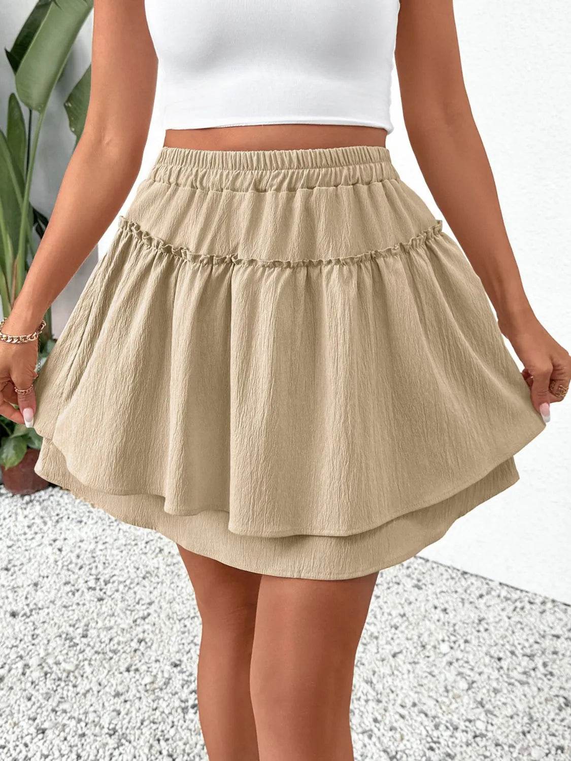 Elastic Waist Layered Skirt Tan Trendsi 9f50f8f5-8bf9-4b5b-b506-a8a684e7a544-Max-Origin