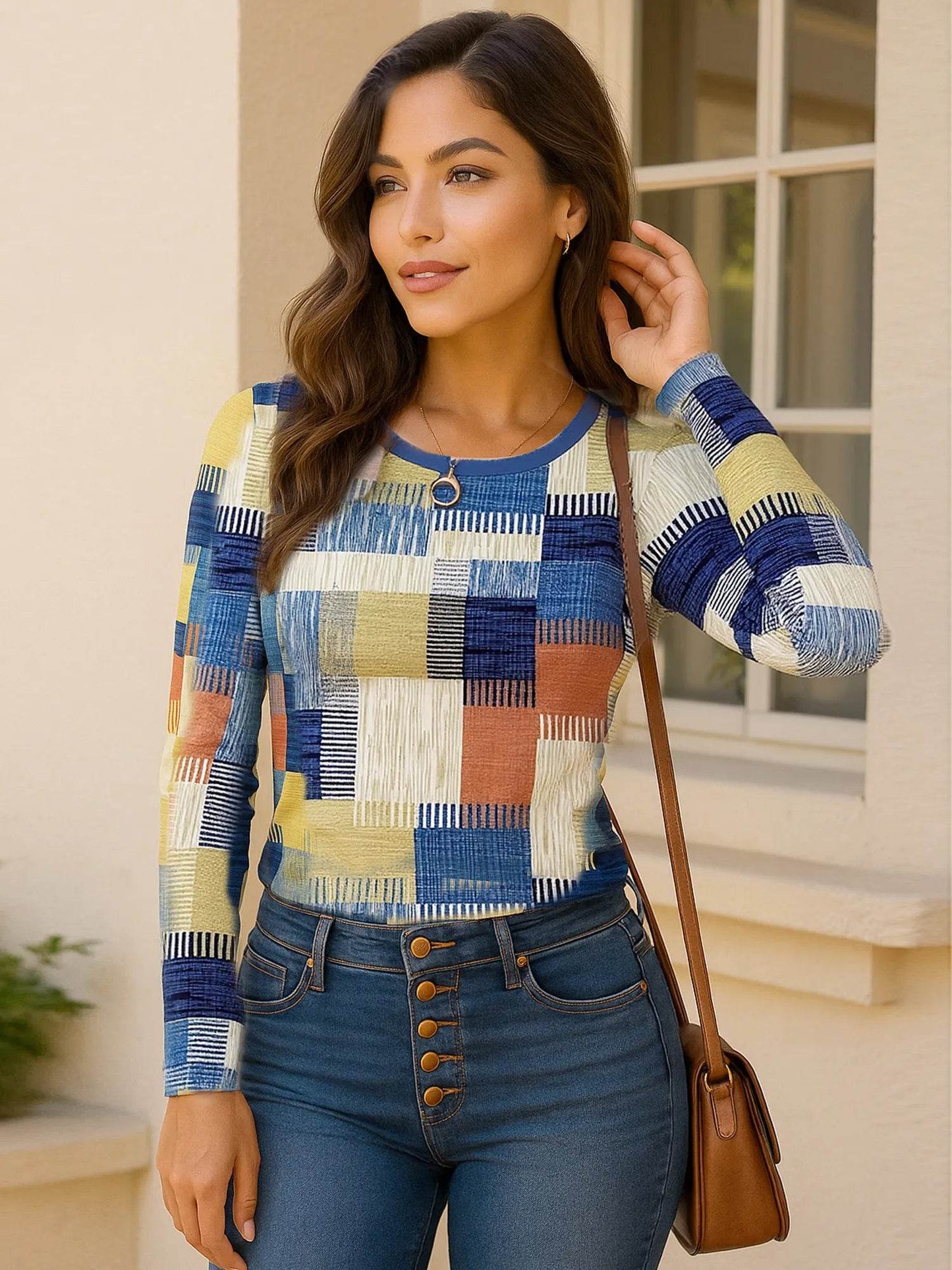 Color Block Long Sleeve T-Shirt Blue Trendsi 9f8f39d2-f3cd-41f9-b6d6-e082087296a7-Max-Origin