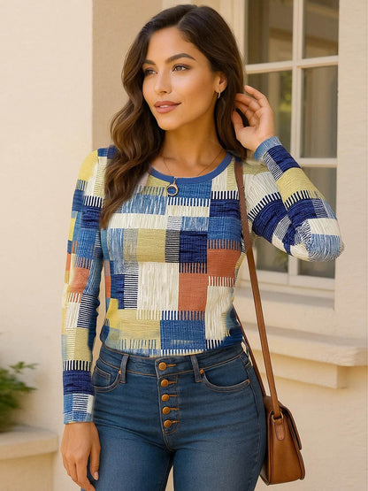Color Block Long Sleeve T-Shirt Blue Trendsi 9f8f39d2-f3cd-41f9-b6d6-e082087296a7-Max-Origin