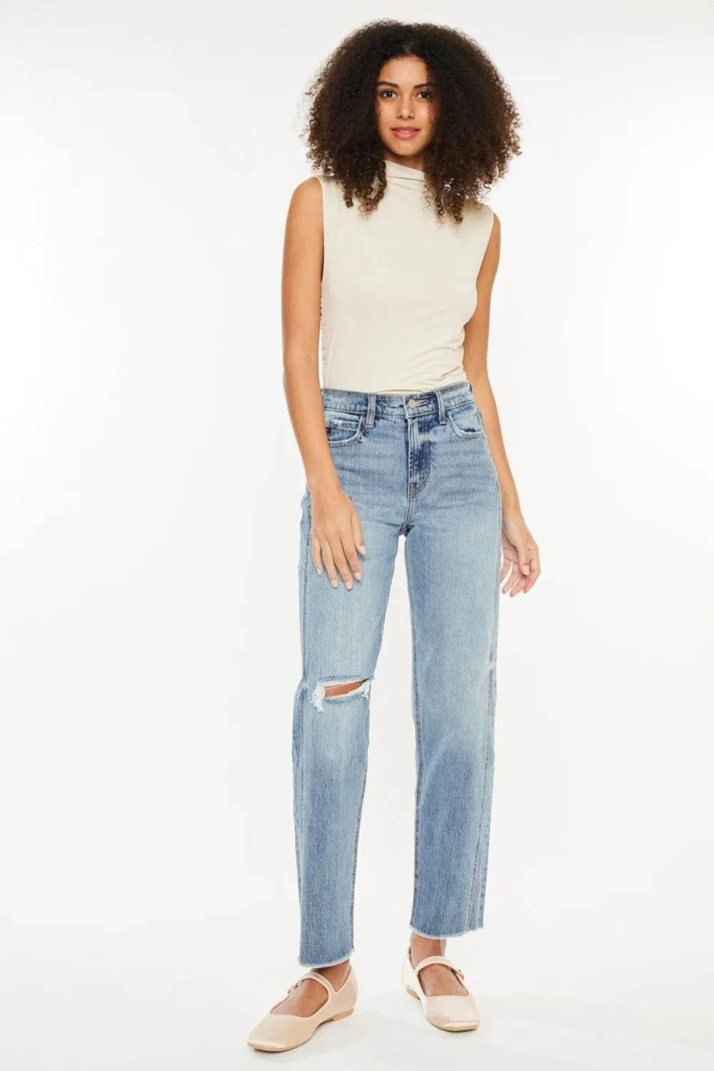 Kancan Ultra High Rise Distressed Straight Jeans Trendsi 9fd1e7e0-593f-435d-b418-ffe95ec62016-Max