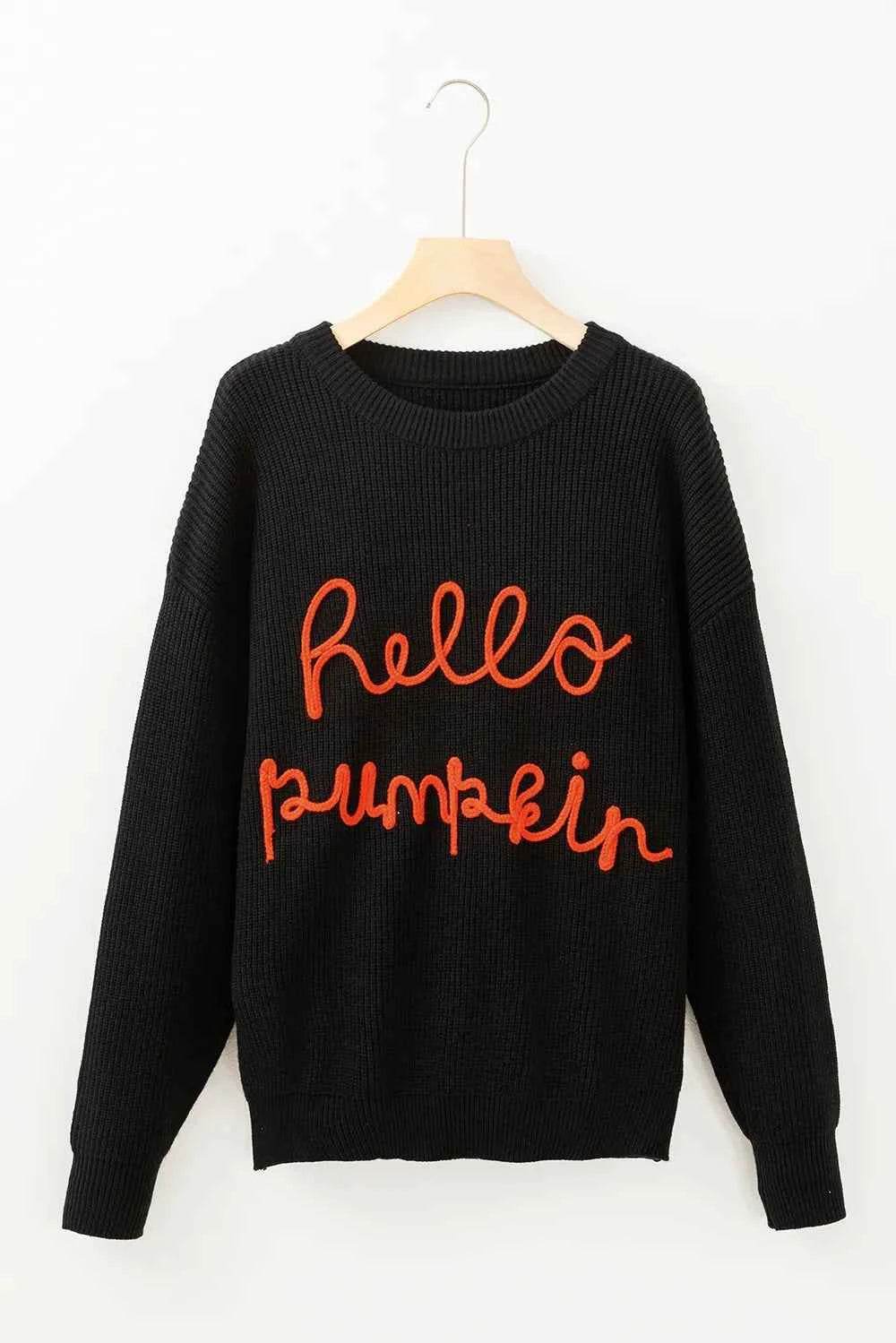 HELLO PUMPKIN Round Neck Long Sleeve Sweater Trendsi 9fd66ff1-136f-4164-a372-7448e35a3e12-Max