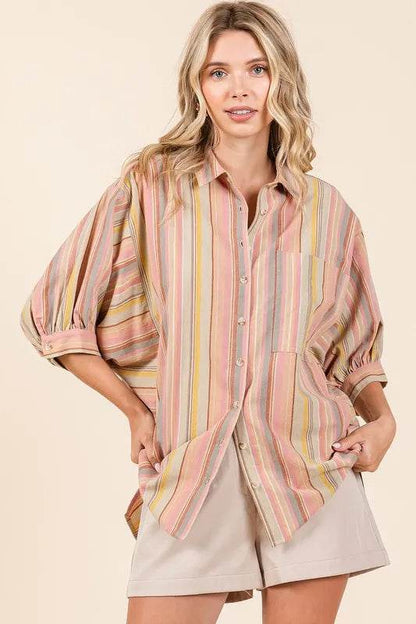 Mittoshop Striped Bubble Sleeve Button Down Shirt Multicolor Trendsi 9fe6bdfe-aafd-4066-9091-aa78ccb50b21-Max