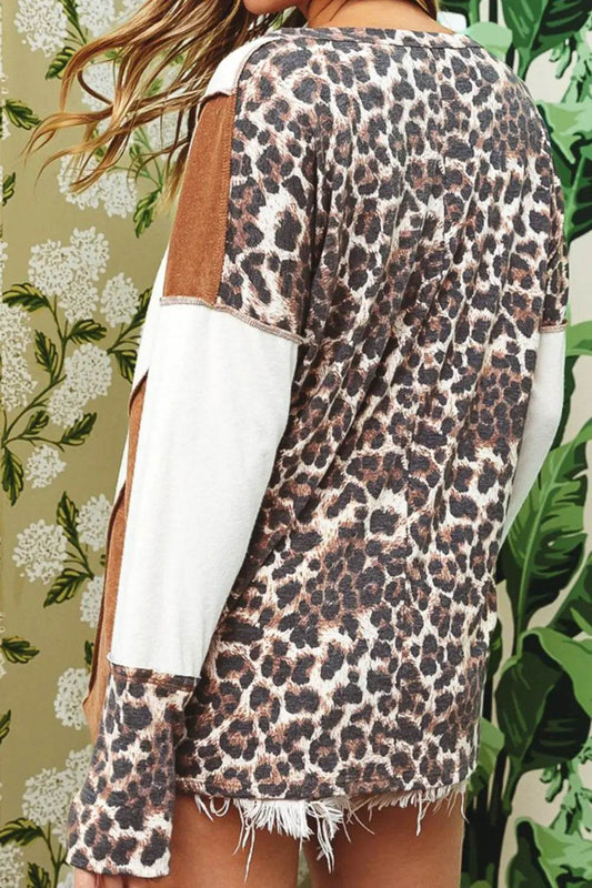 Leopard V-Neck Dropped Shoulder Blouse Trendsi a017475b426f467faa1bbf02b0e85e3b-Max