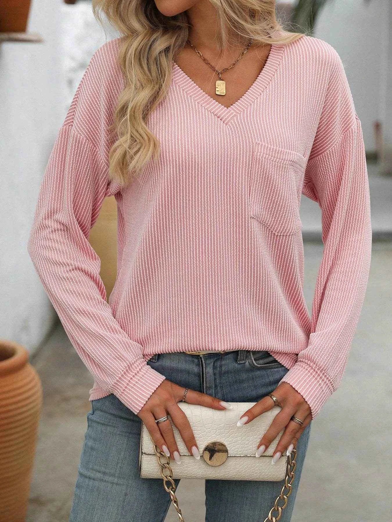 Ribbed V-Neck Long Sleeve T-Shirt Trendsi a01b96c9-43c4-4d97-bdee-b540ec3f2940-Max-Origin