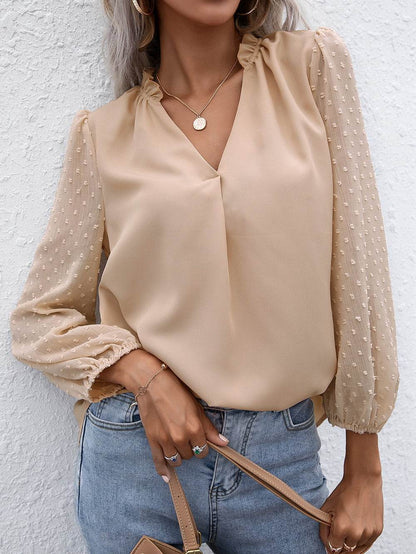 Ivy Lane Swiss Dot Frill Trim Puff Sleeve Blouse Trendsi a01baba5628c42cda7a15238260730ab-Max