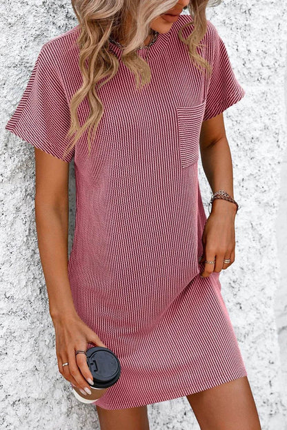 Mandy Ribbed Striped Short Sleeve Mini Tee Dress Deep Rose Trendsi a061c980-5bdd-4a67-af70-174d6d183f1f-Max