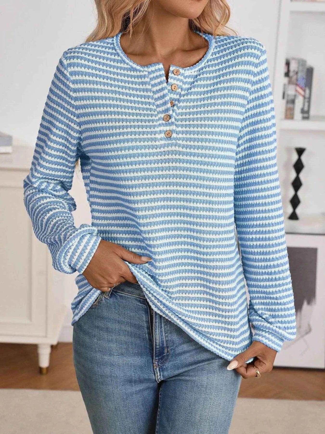 Striped Button Detail Long Sleeve Top Trendsi a06fc54aa8e74227a1eee37765dfafac-Max-Origin