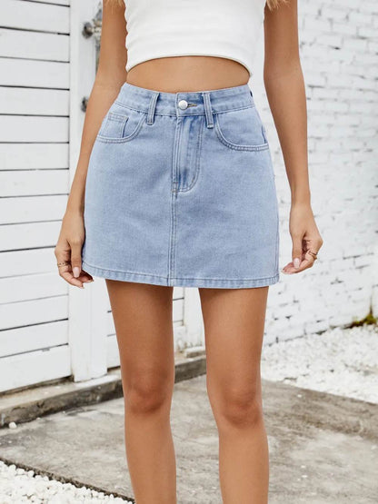 Solid Mini Denim Skirt Trendsi a075f4be-58fd-4aed-89ee-0a40445ac7e0-Max