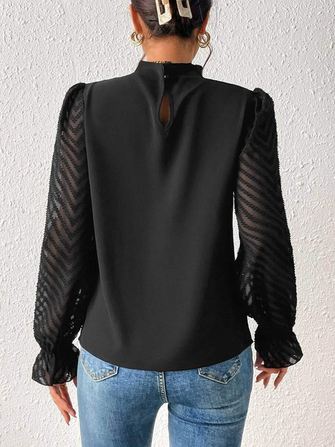 Mock Neck Flounce Sleeve Blouse Trendsi a0866d266b2b47319bf22602774275ac-Max
