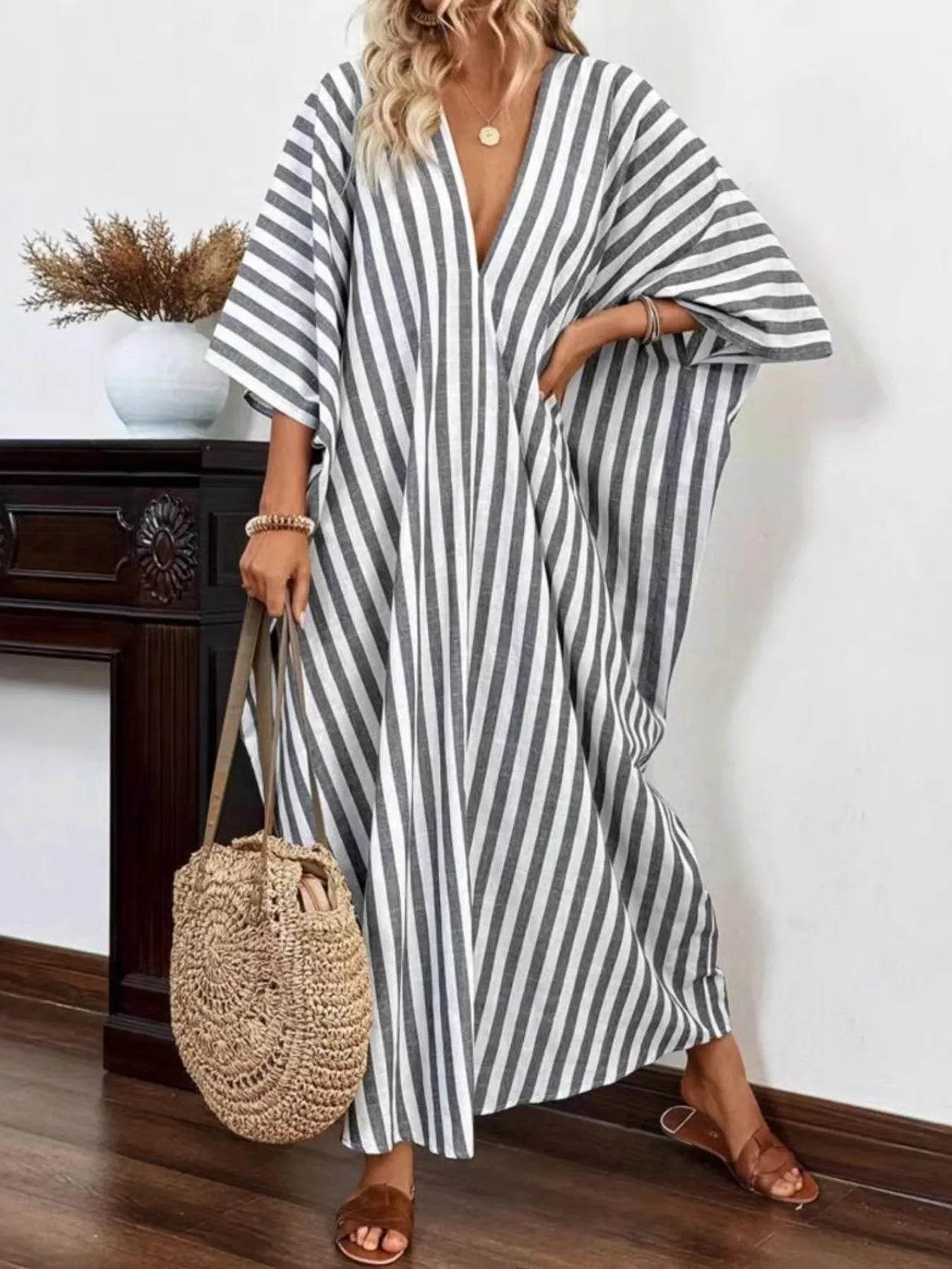Striped V-Neck Maxi Dress Trendsi a092887174f74414ad9b55eeb1bf062a-Max-Origin