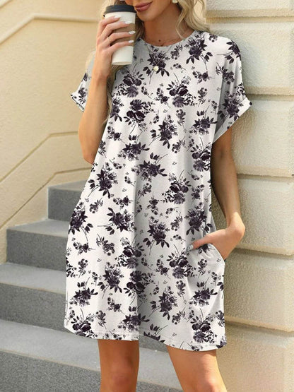 Printed Round Neck Short Sleeve Mini Dress White Trendsi a0acfccf-7819-49c2-8982-820204353fc3-Max-Origin