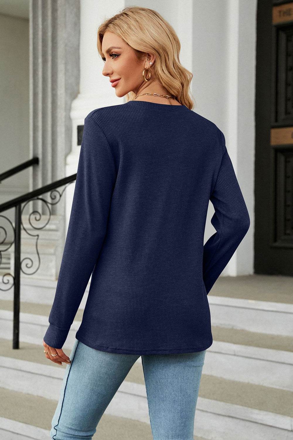 V-Neck Long Sleeve Blouse Trendsi a0e531ff9ac04aef9f960df794c12f33-Max