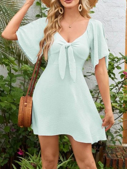 Smocked Back Knotted Flutter Sleeve Dress Light Green Trendsi a0f4174f-9df6-4549-b6d7-84968a917556-Max-Origin