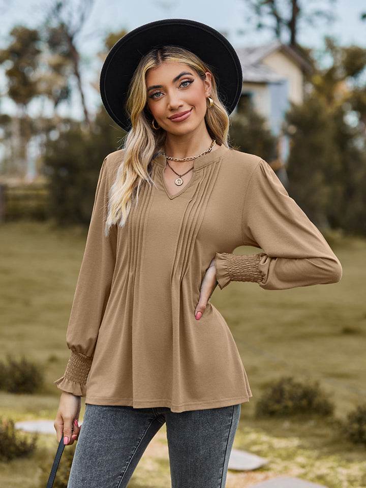 Notched Neck Flounce Sleeve Blouse Trendsi a105b70dfa2e4dde97f74c4499194ce3-Max