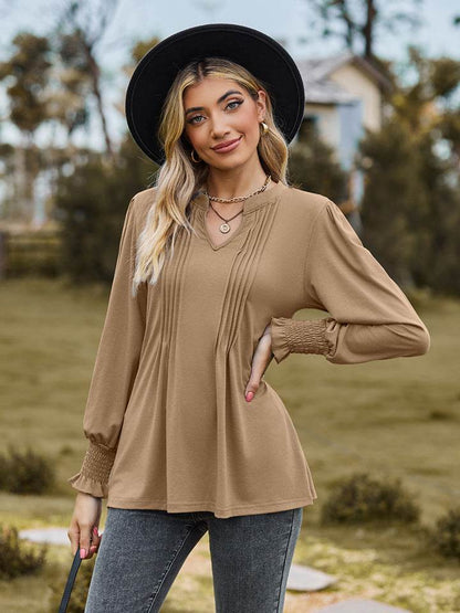 Notched Neck Flounce Sleeve Blouse Trendsi a105b70dfa2e4dde97f74c4499194ce3-Max